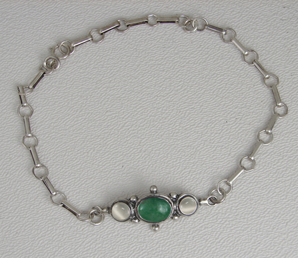 Sterling Silver Victorian Bracelet With Jade And White Moonstone